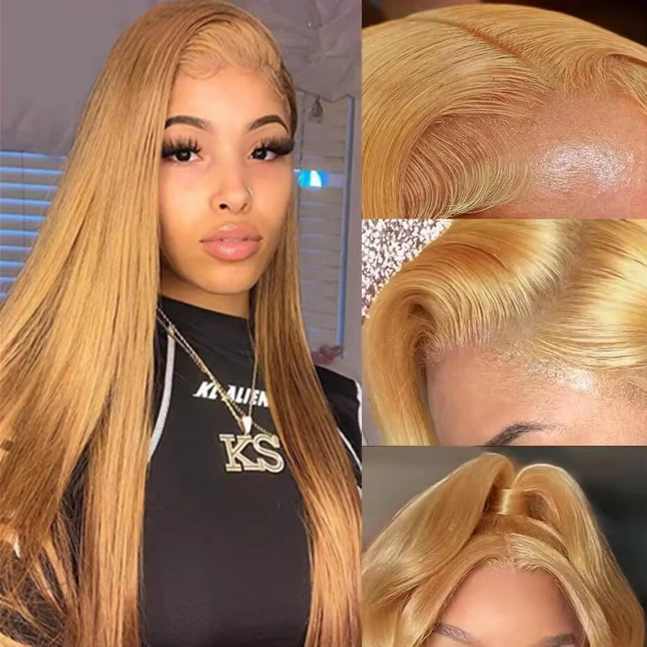 [Glueless Wig] #27 Honey Blonde Straight Hair Upgrade 5x5 Pre-Cut HD Lace Ready To Go Glueless Human Hair Wigs