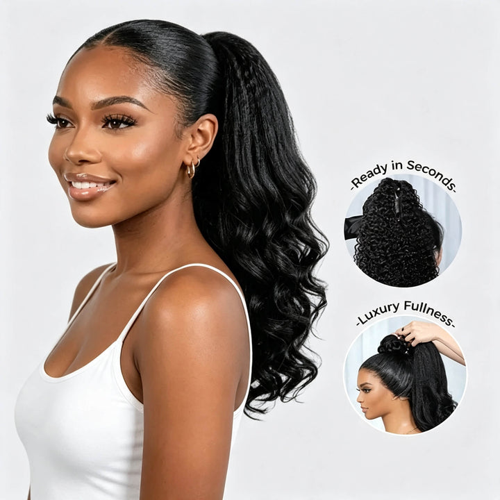 Drawstring Kinky Straight Ponytail With Curly Ends Half Kinky Straight Half Curly Ponytail Extension