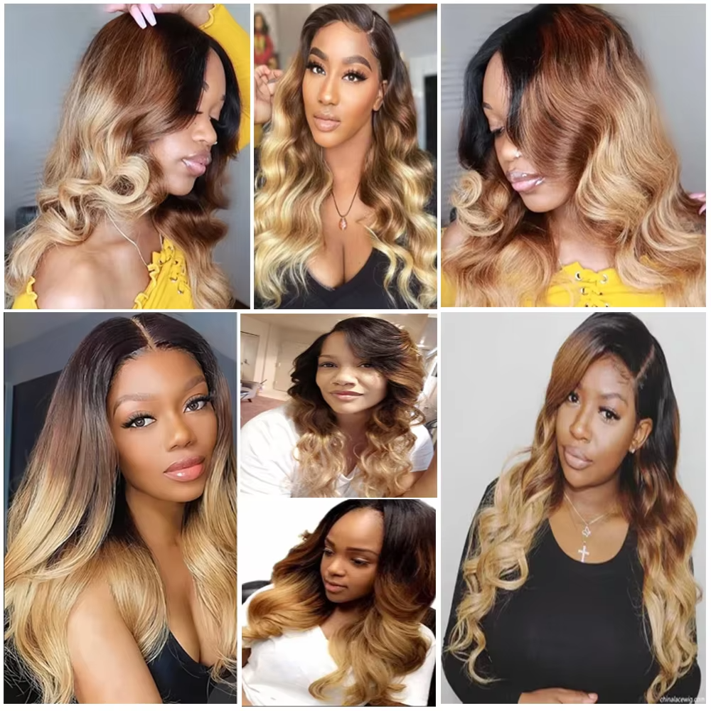 #T1B/4/27 Ombre Color Body Wave 3 Bundles with 5x5/6x6 Closure Human Virgin Hair Weave Double Weft Hair Extensions