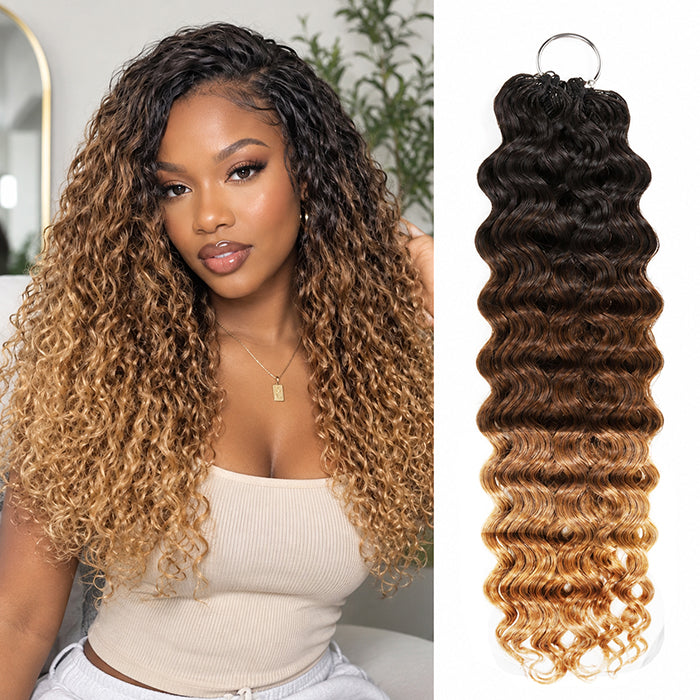 #T1B/4/27 Ombre Deep Wave Feather Crochet Human Hair Extensions