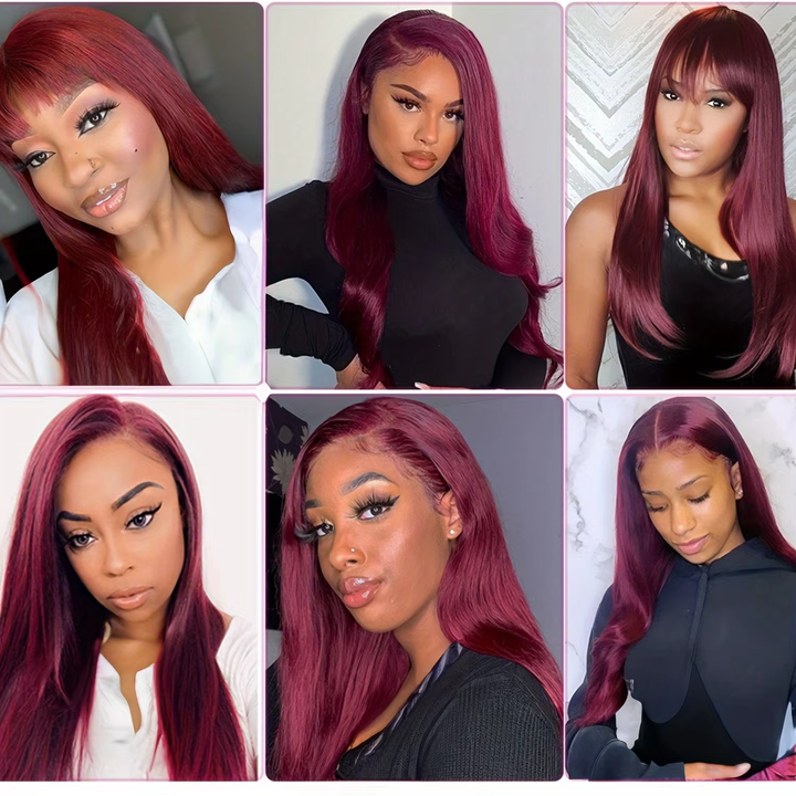 100% Human Hair 99J Straight 4 Bundles with 5x5/6x6 Closure Vietnamese Hair Weaving Burgundy 3Pcs Bundles with Lace Closure Raw Human Hair