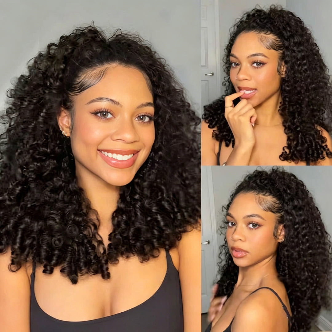 [3 In 1 Half ] Half Wig Burmese Curly Install Half With Drawstring Glueless Beginner Friendly