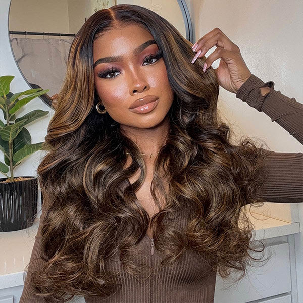 #Piano Brown Honey Blonde P4/27 &amp; P4/30 Highlight Loose Deep Glueless Wigs Human Hair 