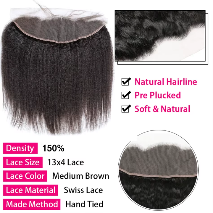 Lumiere 15A Kinky Straight Human Hair 3 Bundles With 13x4 Frontal Lace Brazilian Yaki Hair Weave Bundles For Women