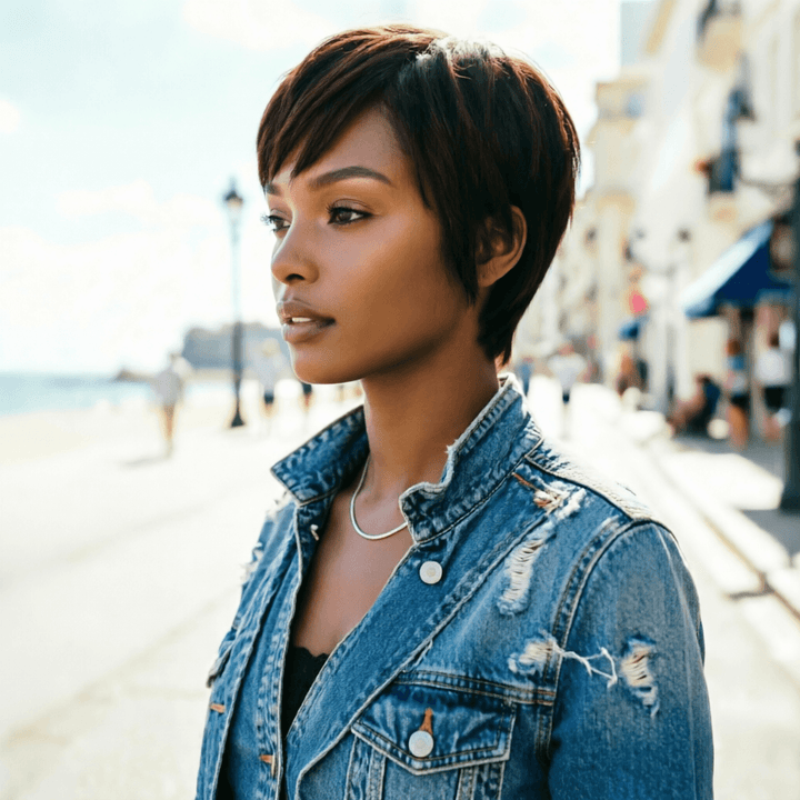 # 2 Pixie Cut Straight Short Bob pour les femmes Full Machine Made Wig With Bangs Human Hair 