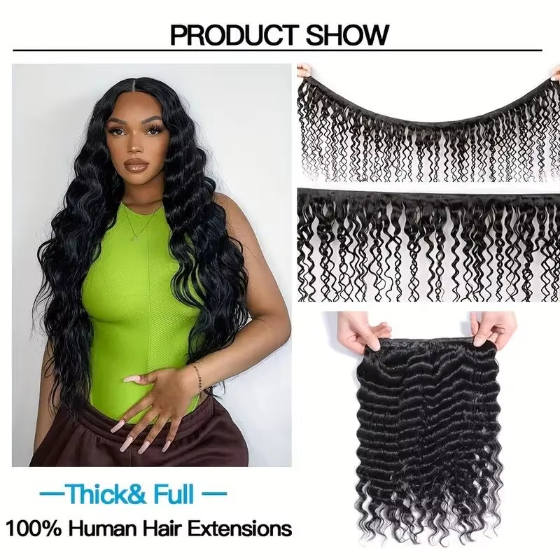 (B2)  3 Bundles Deep Wave With 4x4  Lace Closure Brazilian Human Hair Extension