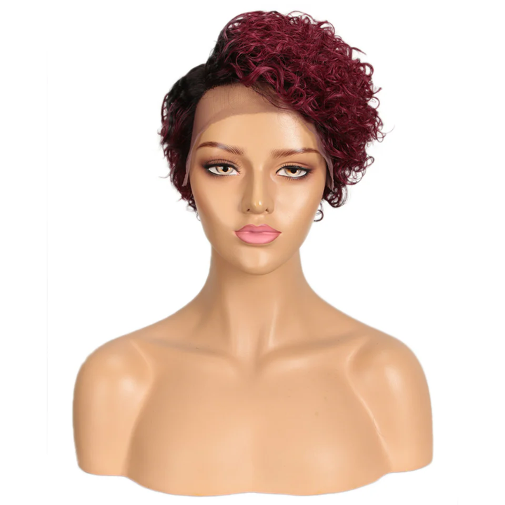 Big Sale：$ 135.55= T part 13X1X4 Lace Short Bob Pixie Cut Wig:Natural Color+T/99J Color