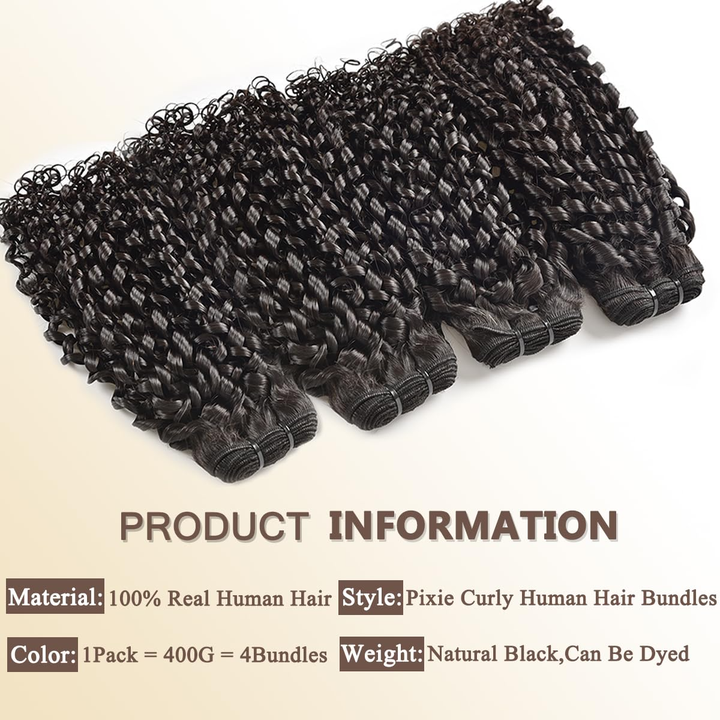 Lumiere 15A Pixie Curly Human Hair 4 Bundles Unprocessed Virgin Bundles For Women Natural Black Color