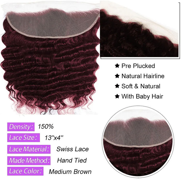Red Bundles #99j  Loose Deep 3 Bundles With 13x4 Transparent Lace Frontal Brazilian Hair