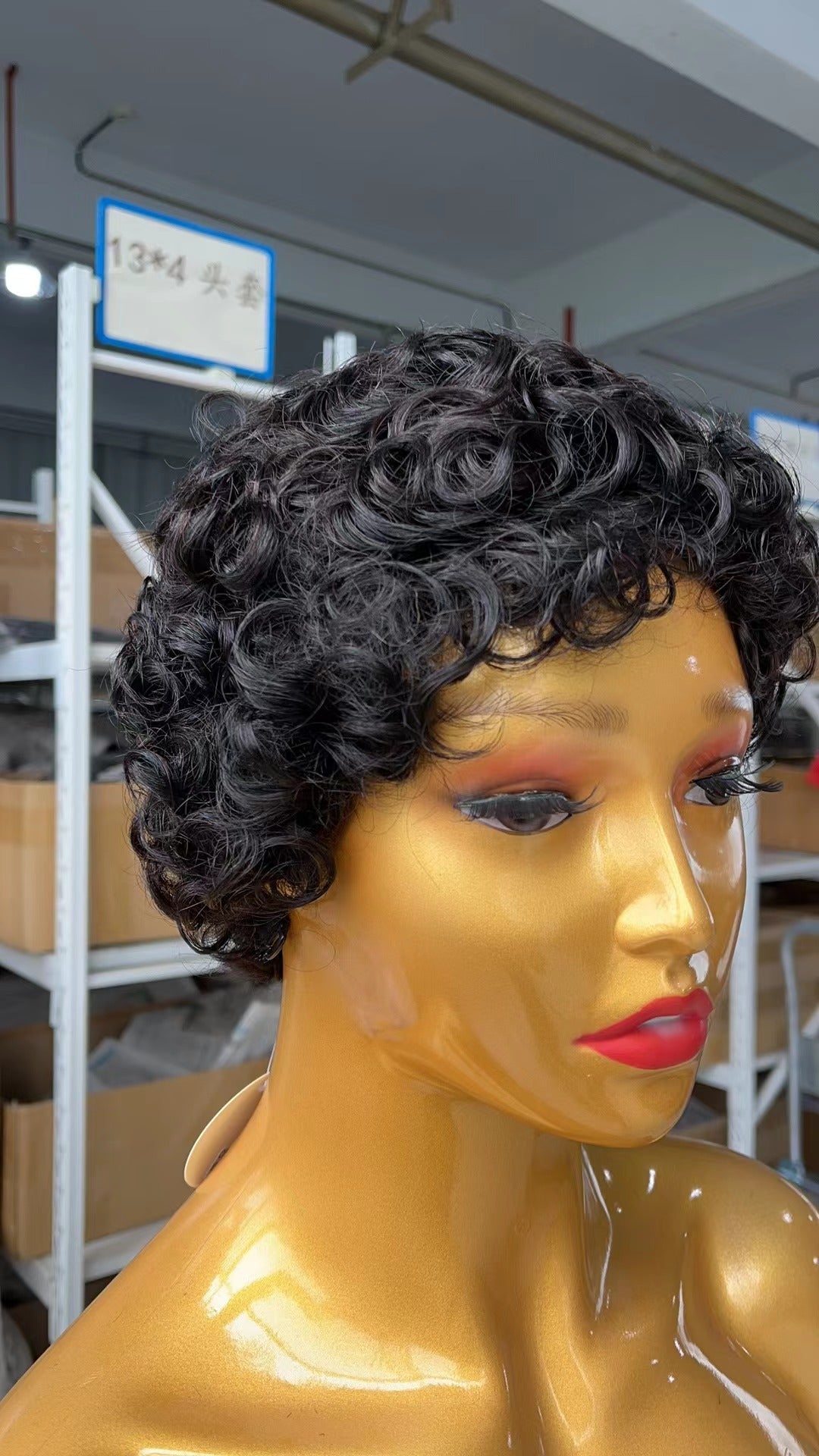 AMZ Pixie Cut Curly Bob 100% Human Hair Full Machine Made No Lace Gift Wigs