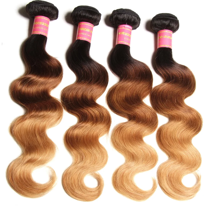 T1B/4/27 Ombre Color Body Wave Human Hair Bundles 4 Bundles 5x5/6x6 Lace Closure Double Weft Hair Extensions Full End Brazilian Virgin Hair