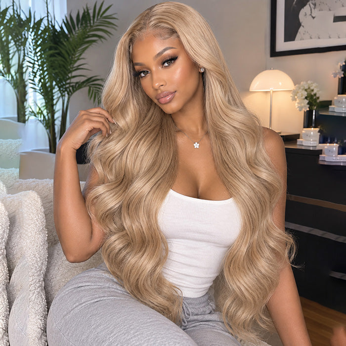 Glueless Wig| Lumiere Light Flaxen Brown Colored Straight/Body Wave Lace Frontal Blonde Wig For Black Girl