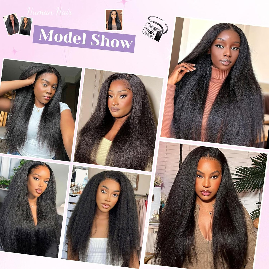 Lumiere Kinky Straight Glueless Wigs Human Hair Ready To Wear And Go 7x5 HD Pre Cut Lace Yaki Straight Human Hair Wigs For Women