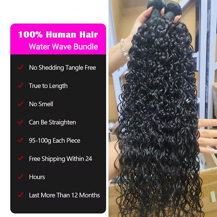(H1)lumiere Peruvian Water Wave Virgin Hair 3 Bundles Human Hair Extension 8-40 inches
