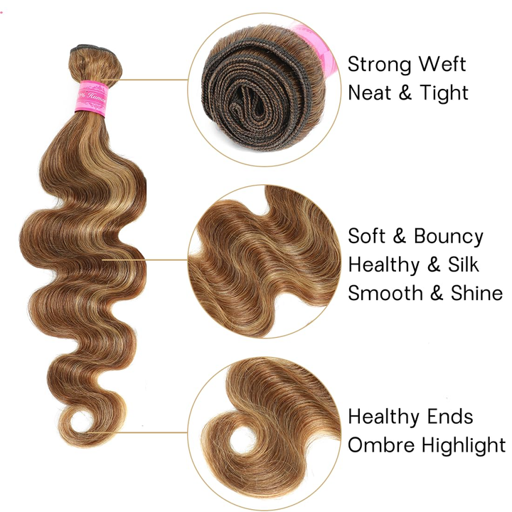 Highlight P4/27 Ombre Colored Body Wave 3 Bundles With 4X4 Lace Closure