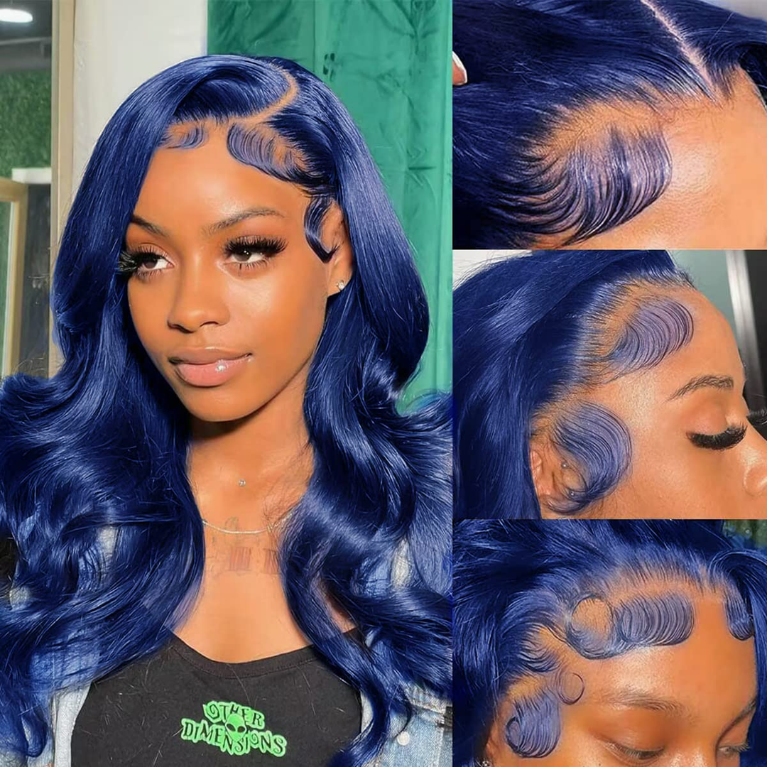 Lumiere Dark Blue Bomb Pre Colored 13x4 Straight/Body Lace Frontal Human Hair Wig (No Code Need)