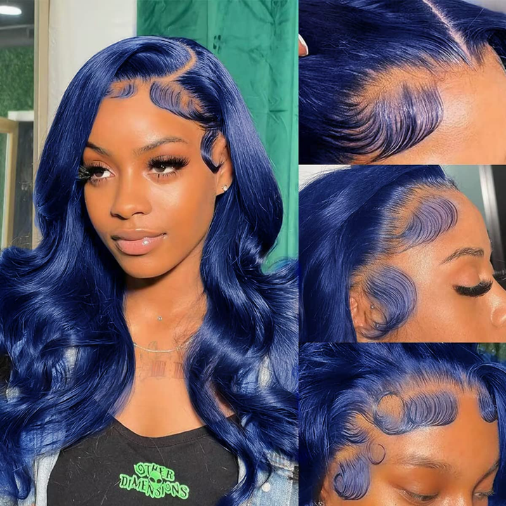 Lumiere Dark Blue Bomb Pre Colored 13x4 Straight/Body Lace Frontal Human Hair Wig (No Code Need)