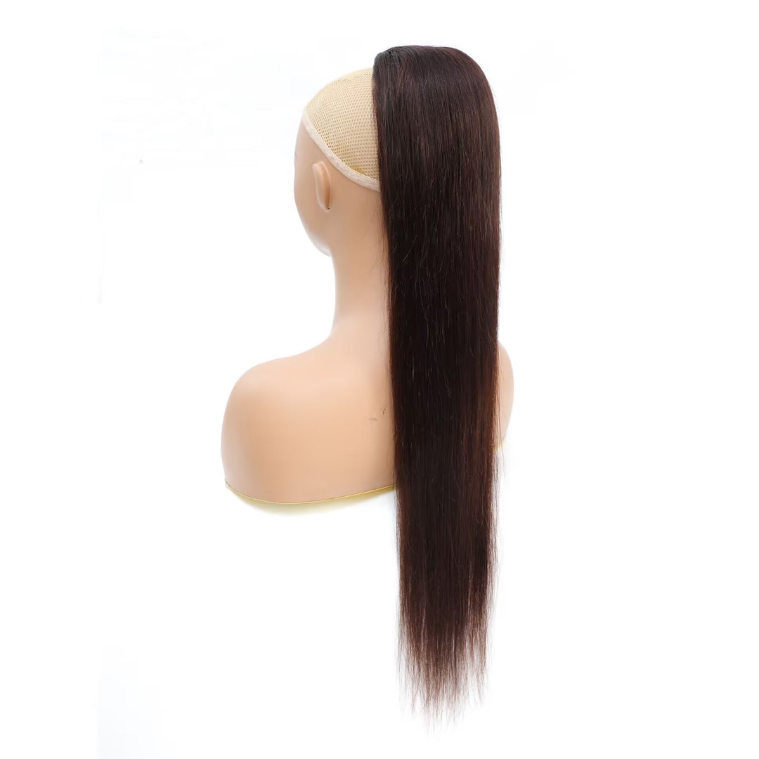 #2 Dark Brown Wrap Around Ponytail Extensions Long Straight Magic Paste Pony Tail  Natural Soft  Human Hair