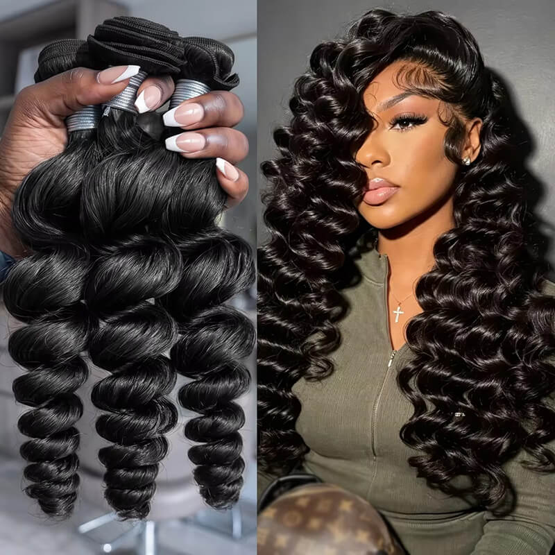 (B1)Loose Wave 3 Bundles Human Hair Raw Virgin Unprocessed Extensions(Ship In 24Hours)