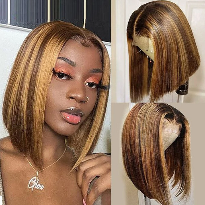 Lumiere Highlight P4/27 Straight 5x5x1 T Part Lace Short Bob Wigs Hair For Black Women(No Code Need)