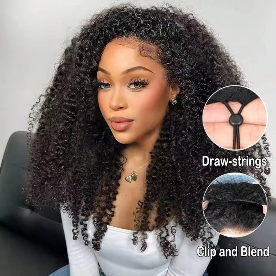 Drawstring Installation Burmese Curly Half Wig Install Half With Drawstring Human Hair Glueles ...