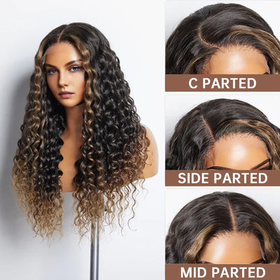 Lumiere Pre Plucked Highlight Brown Colored 13x4 Transparent Lace Frontal 180% Density Human Hair Wigs For Black Women HDZ