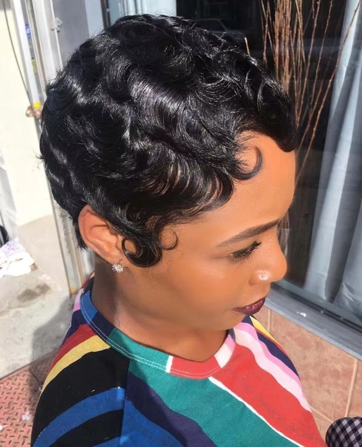 Pixie Cut Finger Wave Short Bob 4inhc Full Machine None Lace Wigs 100% Human Hair