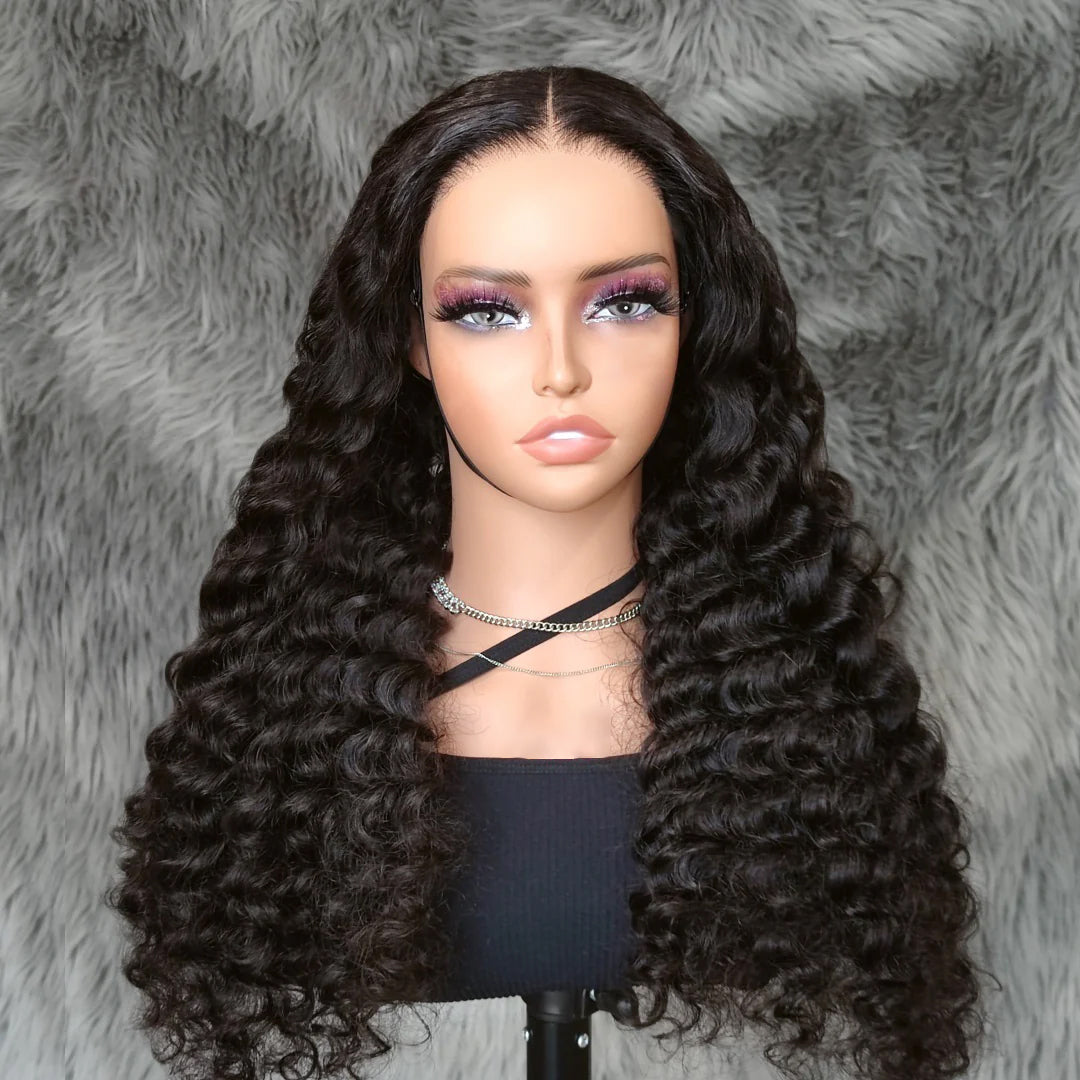 Lâche Deep Wave Lace Front/Fermeture sans colle pour les femmes noires Prelucked Human Hair 