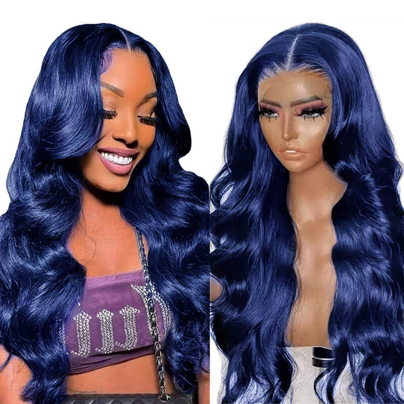 Lumiere TikTok Trendy Dark Blue Bomb Pre Colored 13x4 Body Wave Lace Frontal Human Hair Wig (No Code Need)
