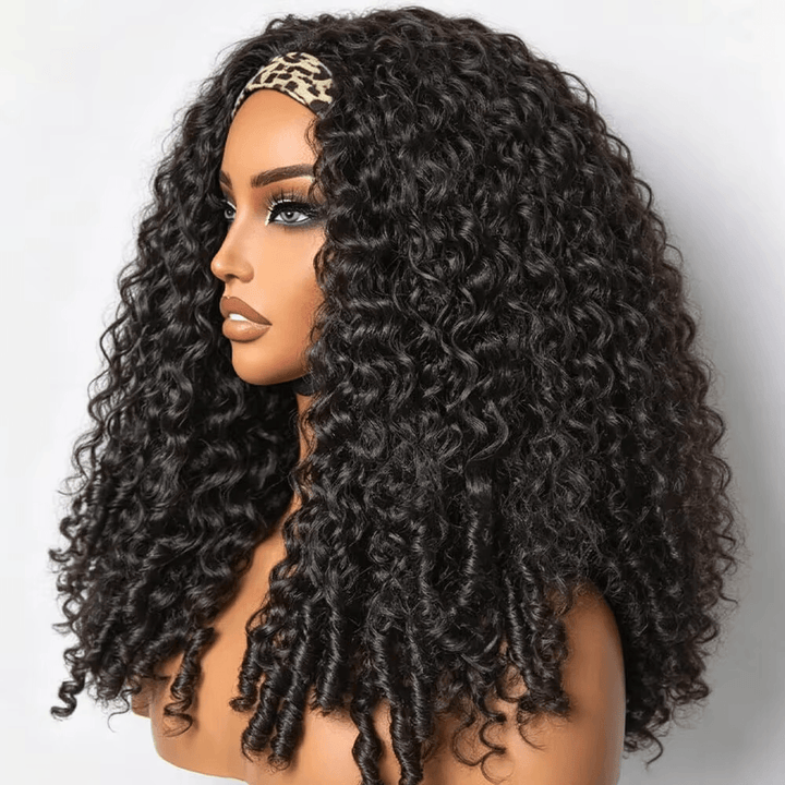 Beginner Friendly Burmese Curly Headband Wig Human Hair  Wear and Go Glueless Wigs 250% Density