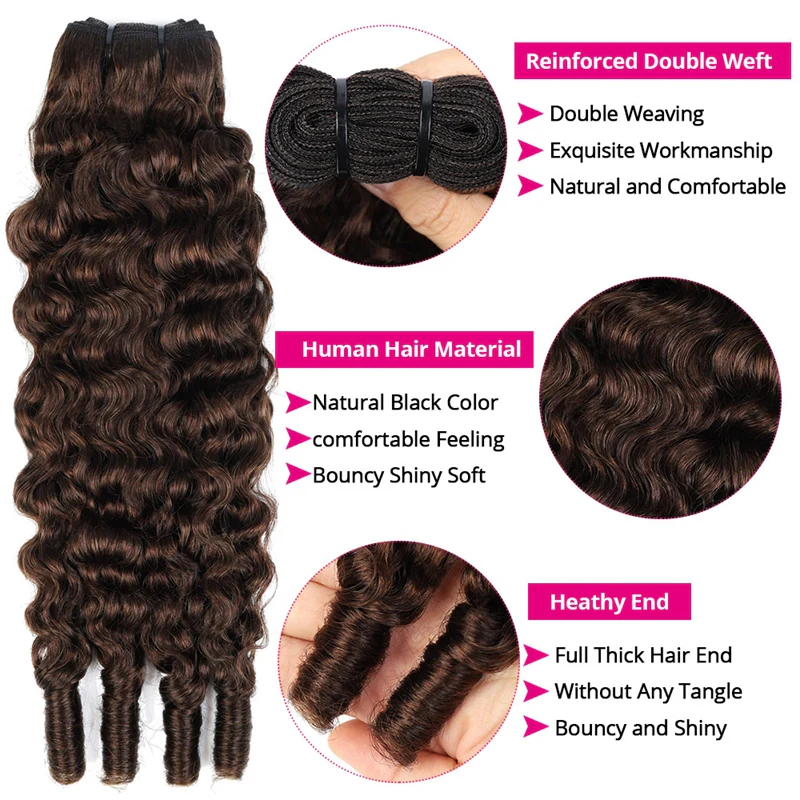 Lumiere #4 Chocolate Brown Burmese Curly Hair 3 Bundles Human Hair Extensions