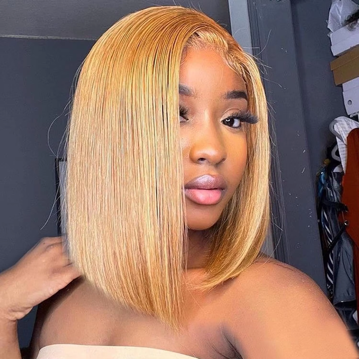 Lumiere #27 Blonde Blunt Cut Short Bob Human Hair Wig 4x4/5x5 HD Lace Closure Wig