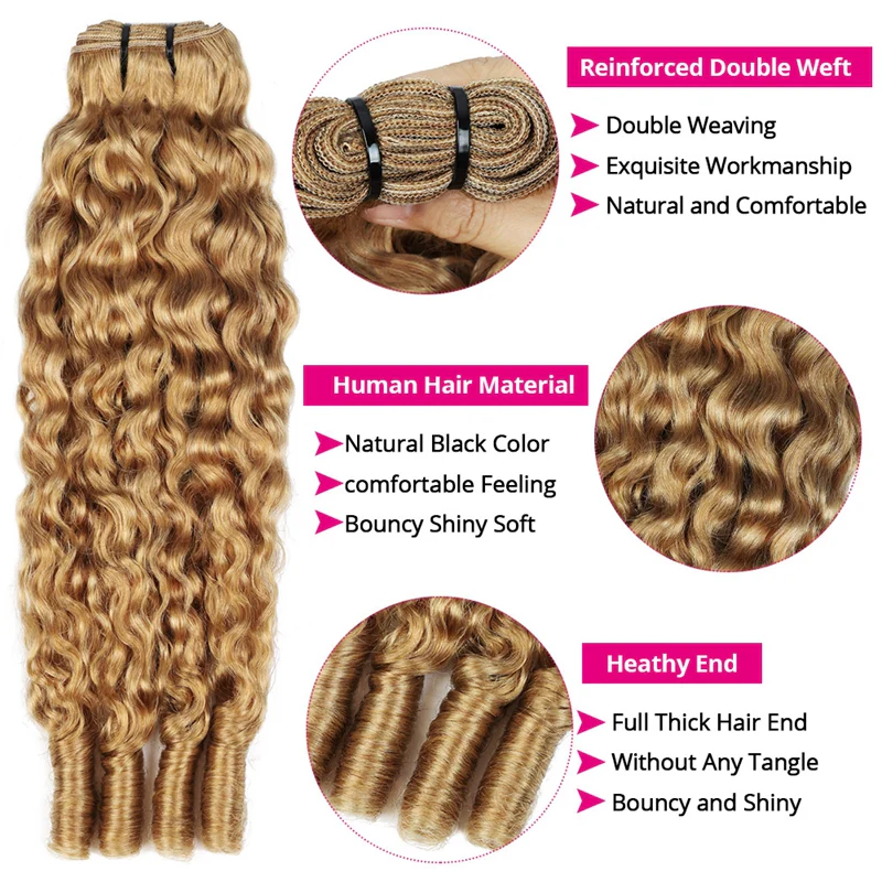 Lumiere #27 Honey Blonde Burmese Curly 3 Bundles 100% Human Hair Bundles Unprocessed Human hair