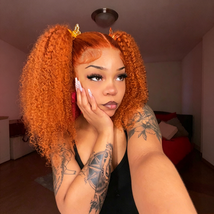 #350 Ginger Kinky Curly 5x5 13x4 Lace Front Human Hair Wigs For Women