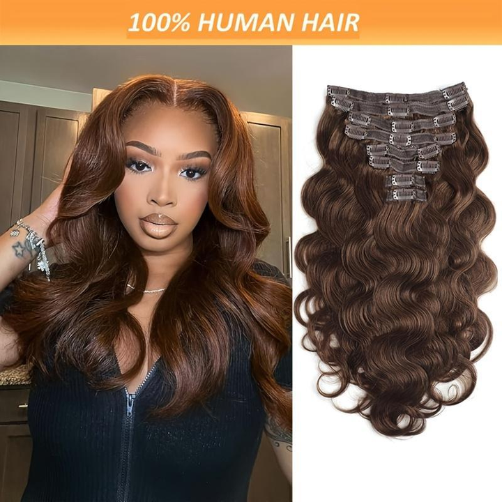 #4 Dark Brown Body Wave Clip In Human Hair Extensions 10-24 Inches 8 Pcs/Set