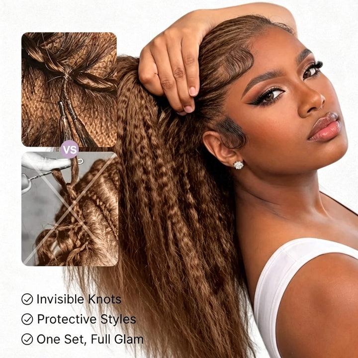 Yaki Straight #4 Brown Feather Crochet Micro Ring Loop Soft Human Hair Kinky Straight Extension For Black Women
