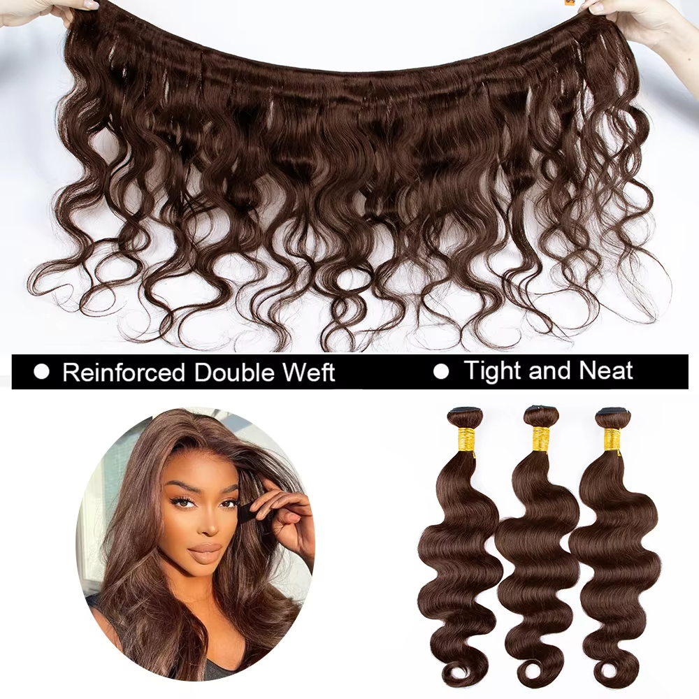 lumiere #4 Brown Body Wave 3 Bundles With 13x4 Lace Frontal Pre Colored Ear To Ear(No Code Need)