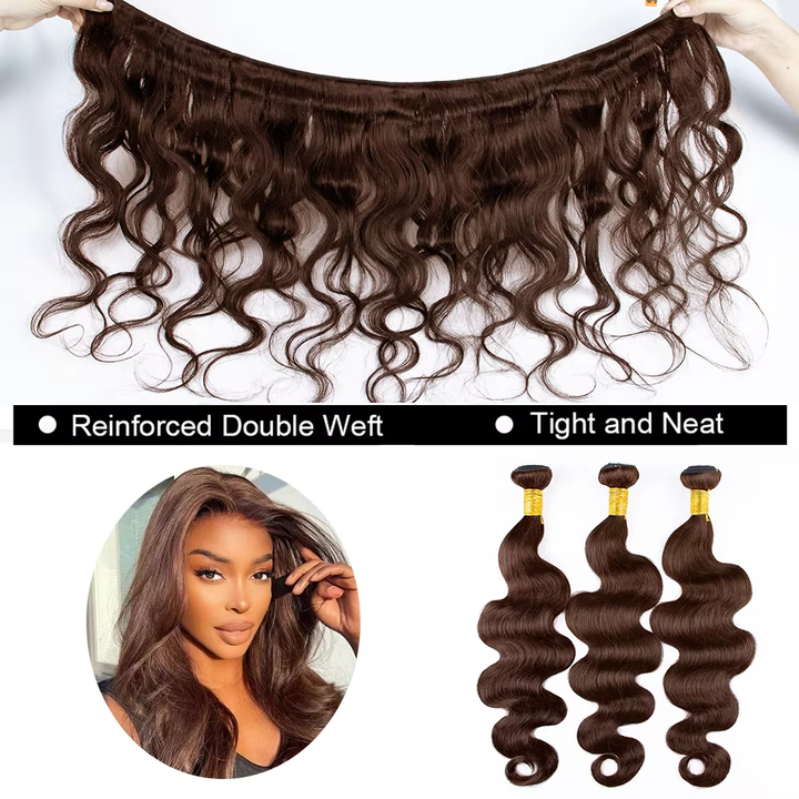 lumiere #4 Brown Body Wave 3 Bundles With 13x4 Lace Frontal Pre Colored Ear To Ear(No Code Need)