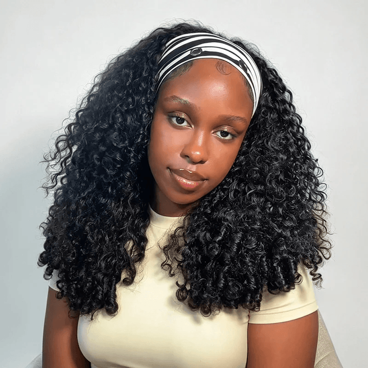Kinky Straight Bandeau Perruque de Cheveux Humains Glueless Machine Made Non-Lace Wigs 