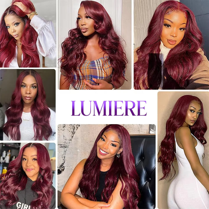 99j Burgundy Colored Body Wave 4 Bundles Brazilian Wavy With 5x5/6x6 Closure Human Hair