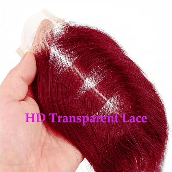 15A Lumiere 2x6 Lace Closure Straight Bob Wigs 250% Density #99J Red Colored Blunt Cut New Short Bob Wigs
