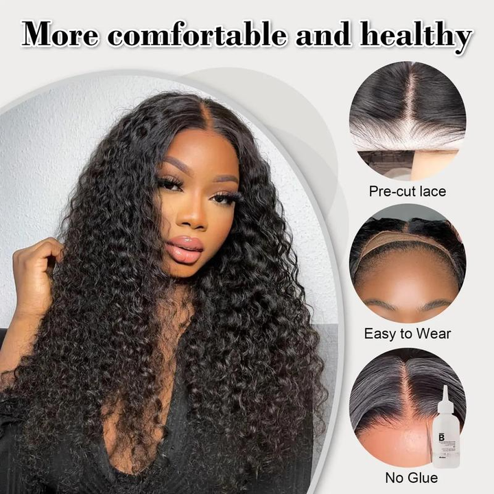 [Glueless Wig] Natural Black pre-cut Deep Wave 6X4 HD Lace  Closure 100% Human Hair Wig