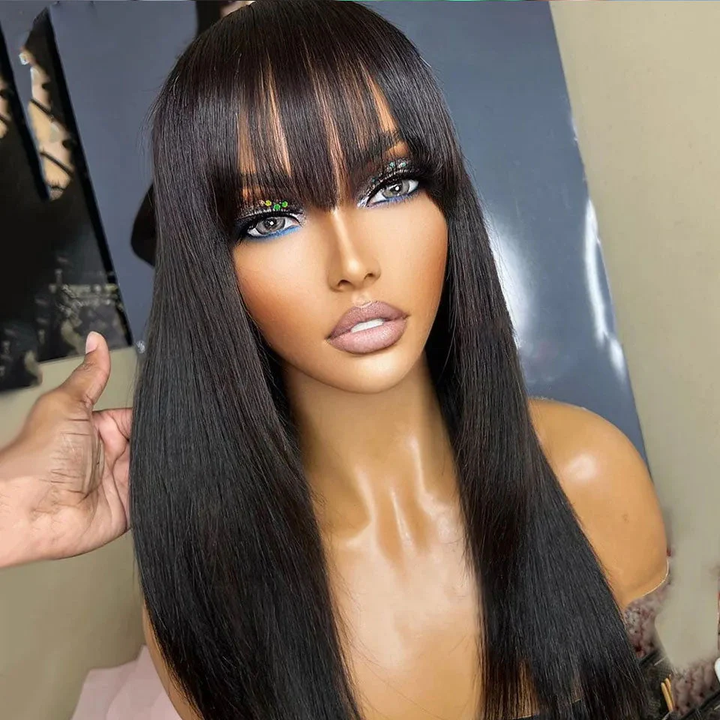 Ship In 24Hours-Lumiere Ginger Red Colored Bone Straight 13x4 HD Lace Front 180% Density Human Hair Wigs With Bangs For Black Women HDZ