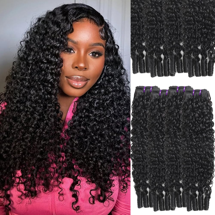 Lumiere 15A Natural Black Burmese Curly Human Hair 4 Bundles Double Weft Weave Bundle Extensions