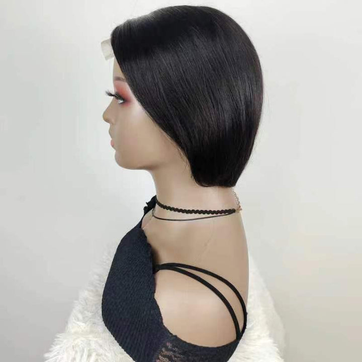 Naturel noir 13 x 4 x 1 partie latérale dentelle bouclée courte Pixie Cut Bob pour les femmes noires 