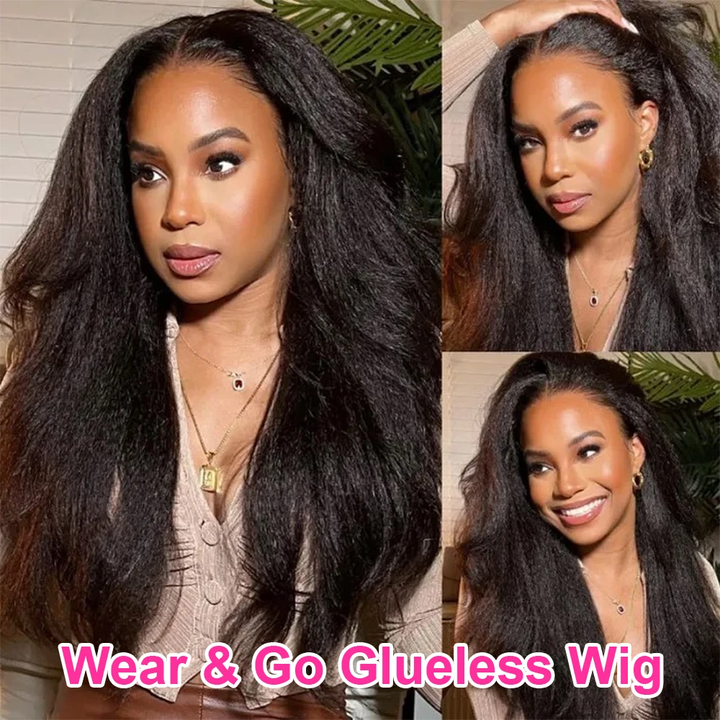 Lumiere Kinky Straight Glueless Wigs Human Hair Ready To Wear And Go 7x5 HD Pre Cut Lace Yaki Straight Human Hair Wigs For Women