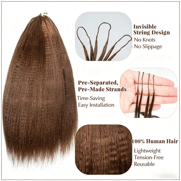 Yaki Straight #4 Brown Feather Crochet Micro Ring Loop Soft Human Hair Kinky Straight Extension For Black Women