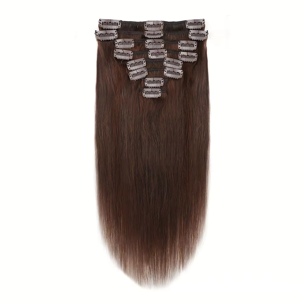 Lumiere #4 Straight Clips In 8PCS 120 Grams/Set Human  Clip in Hair Extensions for Women
