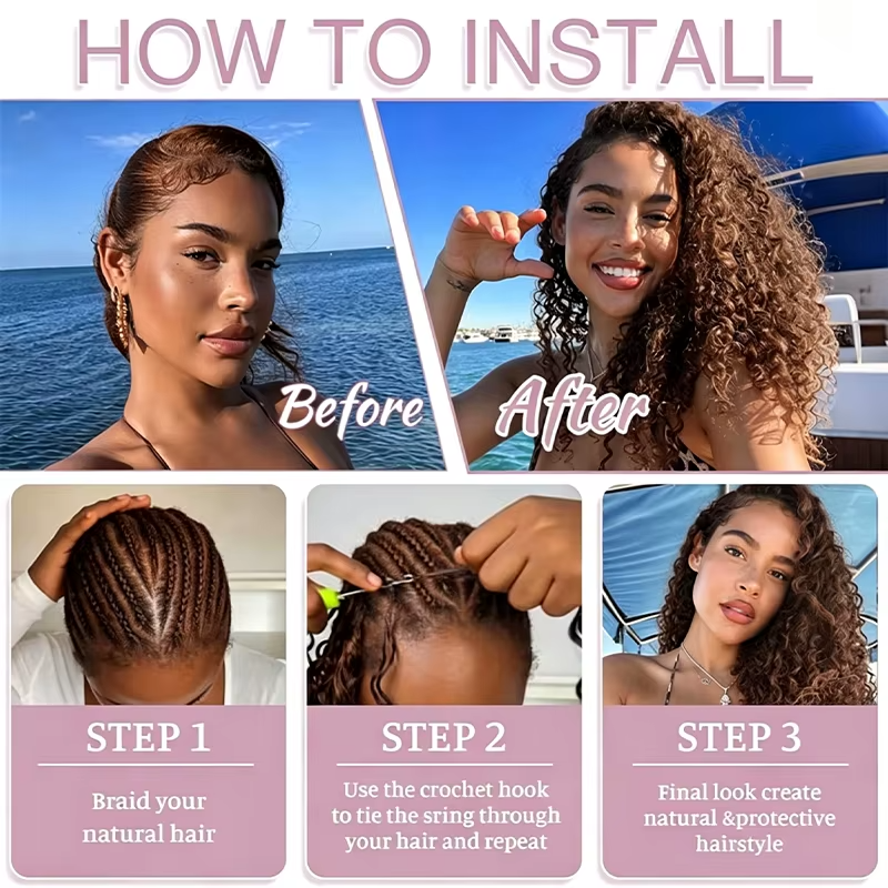 #4 Brown Deep Wave Feather Crochet Human Hair Miracle Knots 100% Real Remy Human Hair Extensions