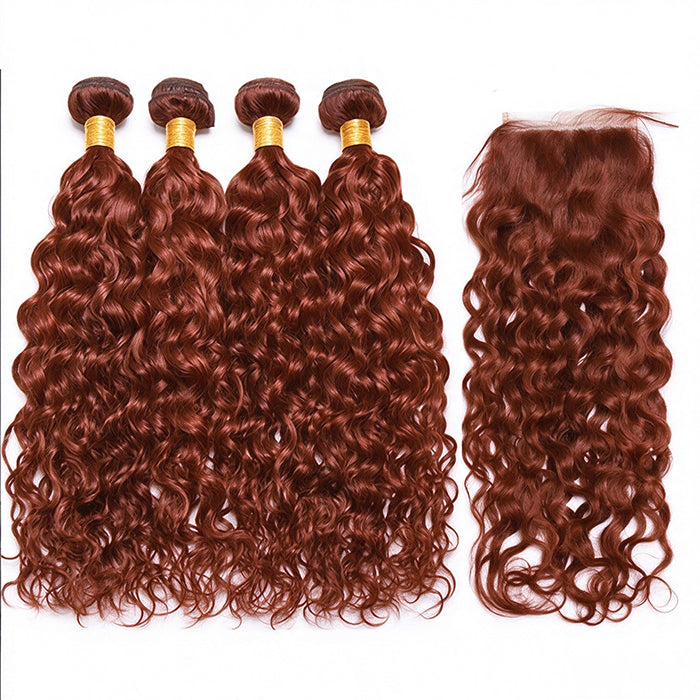 613 Blonde Water Wave 4 Bundles avec fermeture 4x4 avec dentelle transparente 